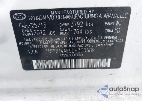 2013 Hyundai Elantra Gls from USA, damaged, VIN 5NPDH4AE9DH300589